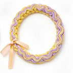 10pcs Pastel Yellow and Lavender Braided Fabric Bracelet with Peach Ribbon Accent