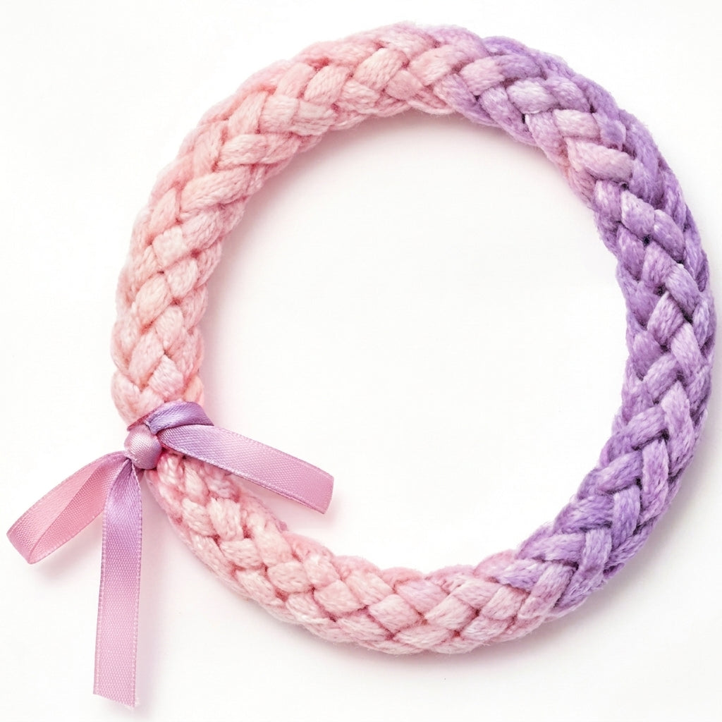 10pcs Pink and Purple Ombre Braided Fabric Bracelet with Ribbon Accent