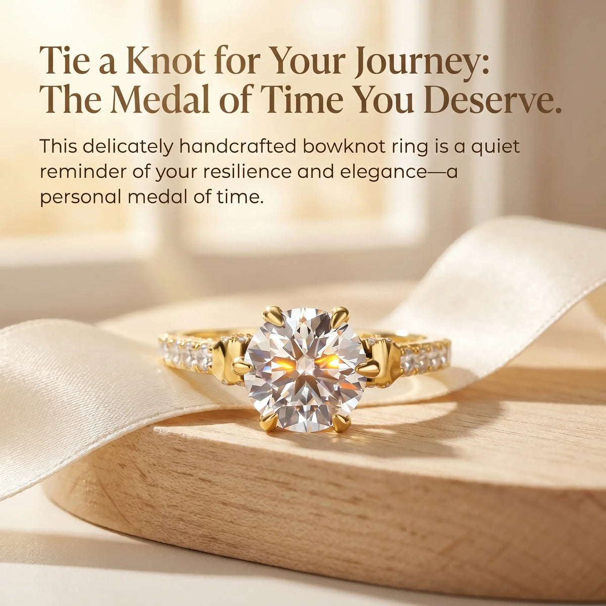 🔥 LAST DAY 90% OFF: Artisan Handcrafted Hypoallergenic Flawless Moissanite Bowknot Ring in 14K Gold Over 925 Silver
