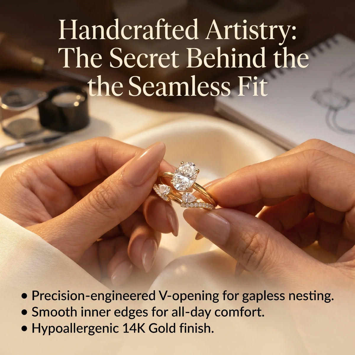 🔥 LAST DAY 90% OFF: Perfect Nesting Comfort-Fit Flawless Moissanite Oval & Pear Ring Set in 14K