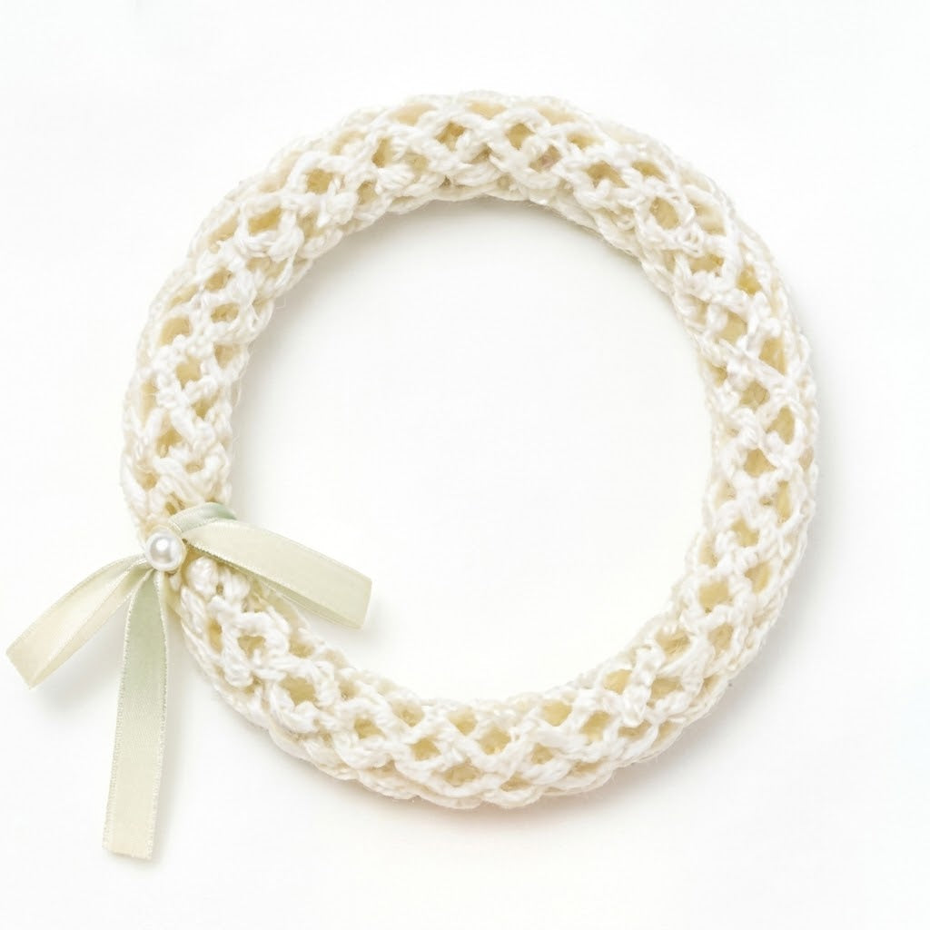 10pcs Cream Crochet Lace Bracelet with Pearl and Ribbon Accent