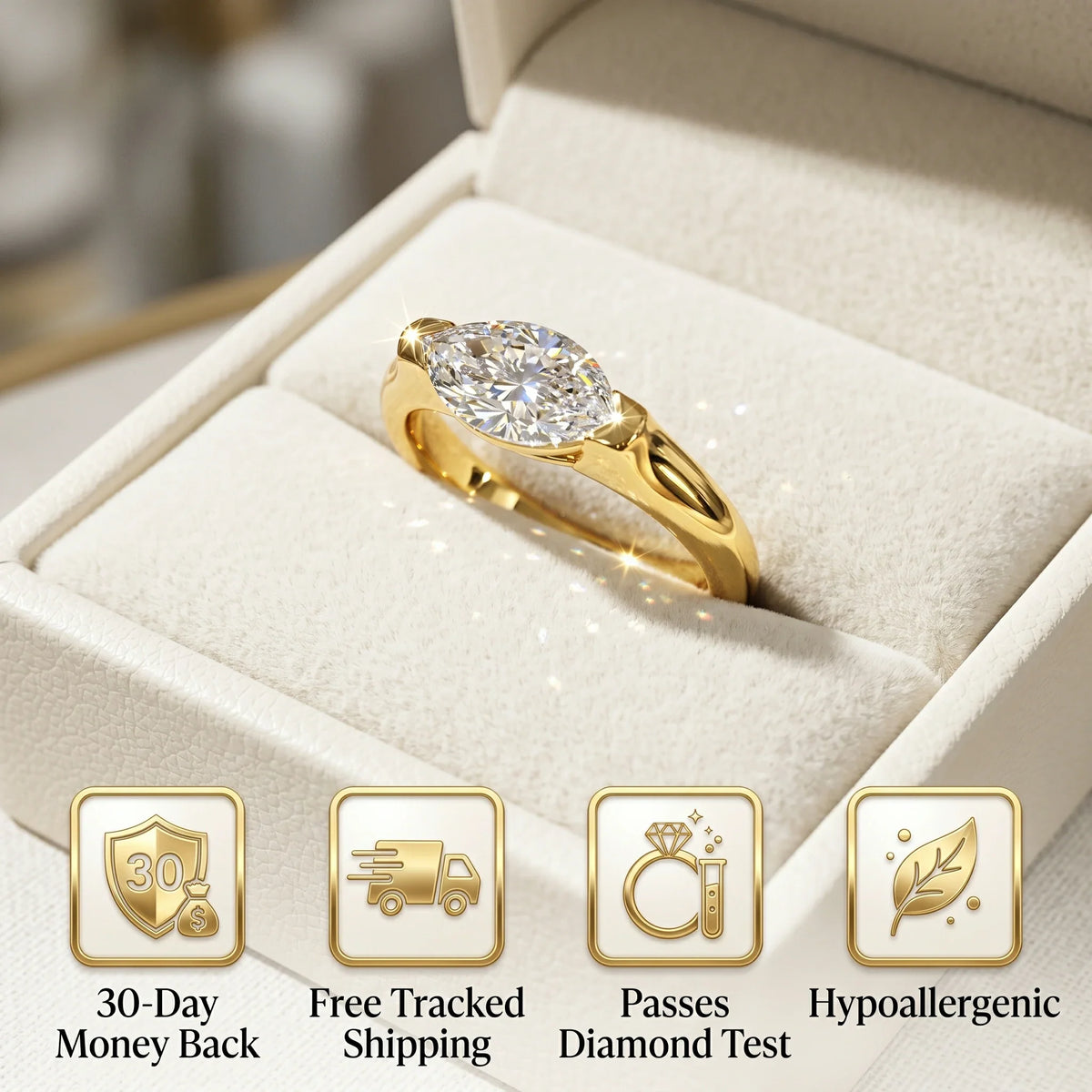 🔥 LAST DAY 90% OFF:  Anti-Spin VVS1 Flawless Moissanite East-to-West Marquise Ring in 14K Gold