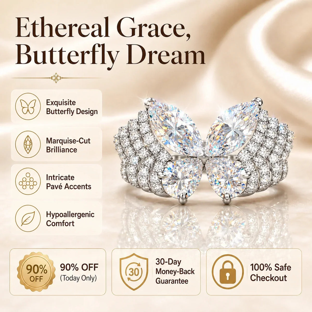 Ethereal Butterfly Ring: 3-Carat Lab-Grown Diamond (90% OFF Today)