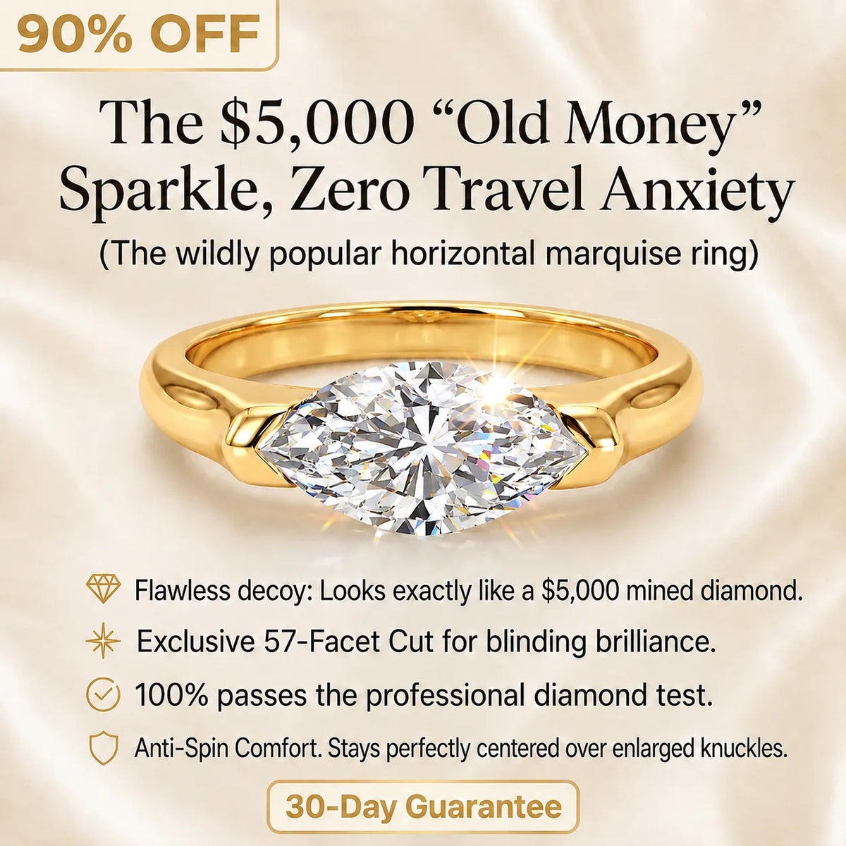 🔥 LAST DAY 90% OFF:  Anti-Spin VVS1 Flawless Moissanite East-to-West Marquise Ring in 14K Gold