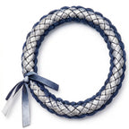 10Pcs-Navy Blue and Silver Metallic Braided Bracelet with Ribbon Accent