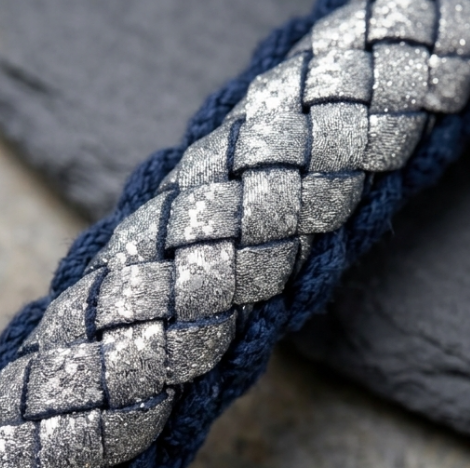10Pcs-Navy Blue and Silver Metallic Braided Bracelet with Ribbon Accent