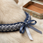 10Pcs-Navy Blue and Silver Metallic Braided Bracelet with Ribbon Accent
