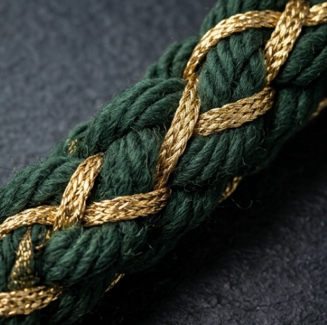 10pcs Emerald Green and Gold Braided Bracelet with Brown Ribbon Accent