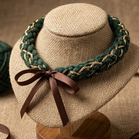 10pcs Emerald Green and Gold Braided Bracelet with Brown Ribbon Accent