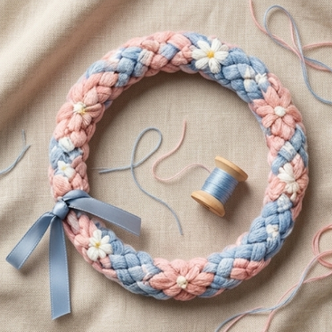 10pcs Pastel Pink and Blue Braided Floral Bracelet with Ribbon Accent