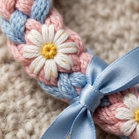 10pcs Pastel Pink and Blue Braided Floral Bracelet with Ribbon Accent
