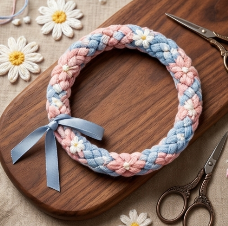 10pcs Pastel Pink and Blue Braided Floral Bracelet with Ribbon Accent