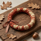 10pcs Terracotta and Cream Striped Braided Fabric Bracelet with Ribbon Accent