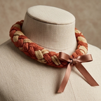 10pcs Terracotta and Cream Striped Braided Fabric Bracelet with Ribbon Accent