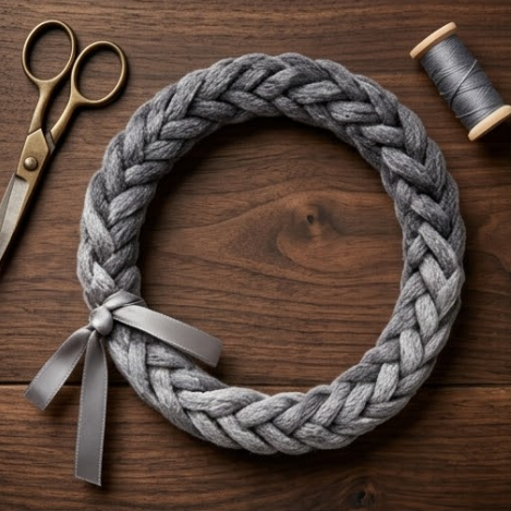 10pcs Chunky Heather Grey Braided Bracelet with Satin Ribbon Accent