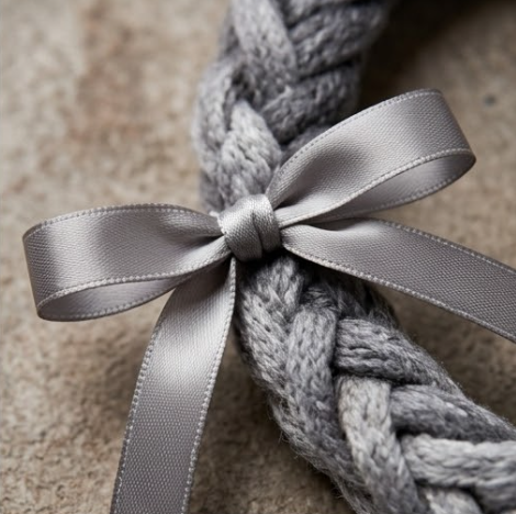 10pcs Chunky Heather Grey Braided Bracelet with Satin Ribbon Accent