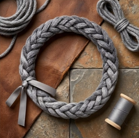 10pcs Chunky Heather Grey Braided Bracelet with Satin Ribbon Accent