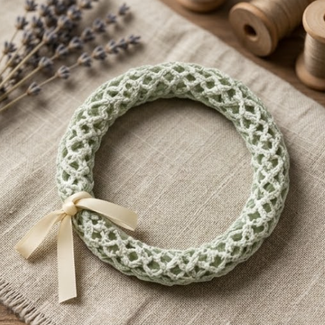10pcs Sage Green Crochet Lace Bracelet with Cream Ribbon Accent