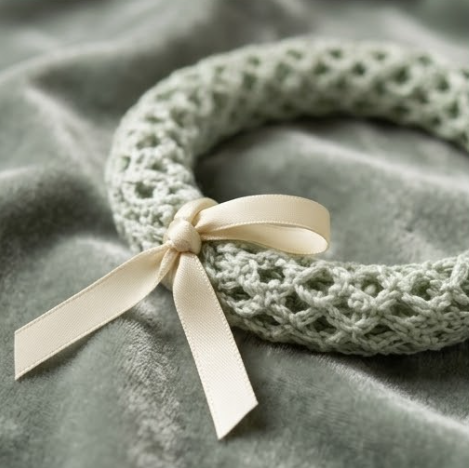 10pcs Sage Green Crochet Lace Bracelet with Cream Ribbon Accent