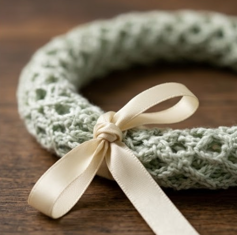 10pcs Sage Green Crochet Lace Bracelet with Cream Ribbon Accent