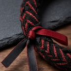 10pcs Black and Dark Red Braided Fabric Bracelet with Ribbon Accent