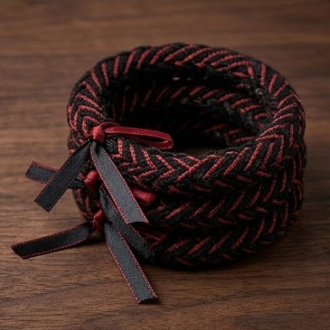 10pcs Black and Dark Red Braided Fabric Bracelet with Ribbon Accent