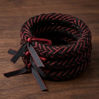 10pcs Black and Dark Red Braided Fabric Bracelet with Ribbon Accent