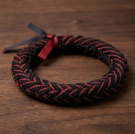 10pcs Black and Dark Red Braided Fabric Bracelet with Ribbon Accent