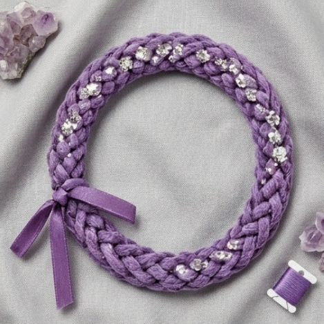 10pcs Purple Braided Fabric Bracelet with Silver Sequin Accents