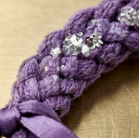 10pcs Purple Braided Fabric Bracelet with Silver Sequin Accents