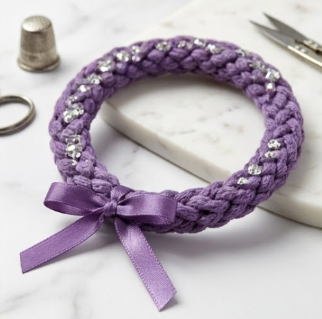 10pcs Purple Braided Fabric Bracelet with Silver Sequin Accents