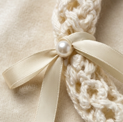 10pcs Cream Crochet Lace Bracelet with Pearl and Ribbon Accent