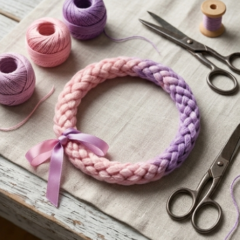 10pcs Pink and Purple Ombre Braided Fabric Bracelet with Ribbon Accent
