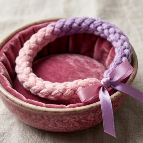 10pcs Pink and Purple Ombre Braided Fabric Bracelet with Ribbon Accent
