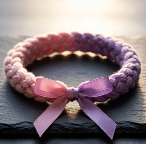 10pcs Pink and Purple Ombre Braided Fabric Bracelet with Ribbon Accent