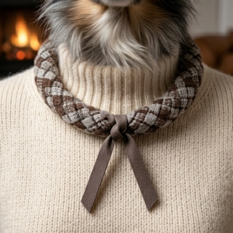 10pcs Brown Plaid Braided Fabric Bracelet with Faux Suede Ribbon