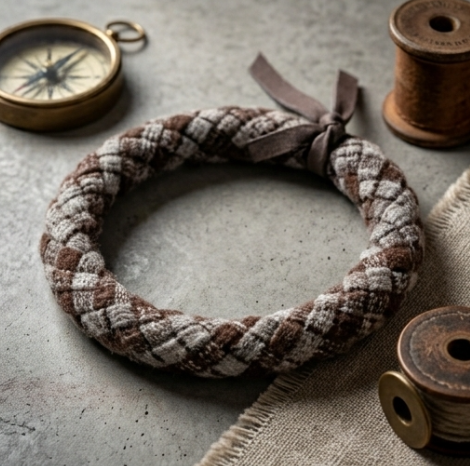10pcs Brown Plaid Braided Fabric Bracelet with Faux Suede Ribbon
