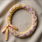 10pcs Pastel Yellow and Lavender Braided Fabric Bracelet with Peach Ribbon Accent