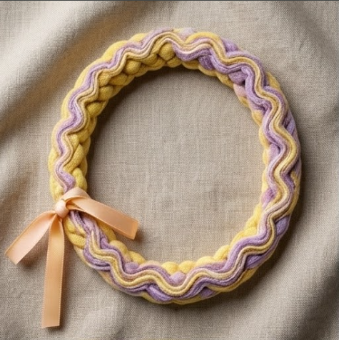 10pcs Pastel Yellow and Lavender Braided Fabric Bracelet with Peach Ribbon Accent