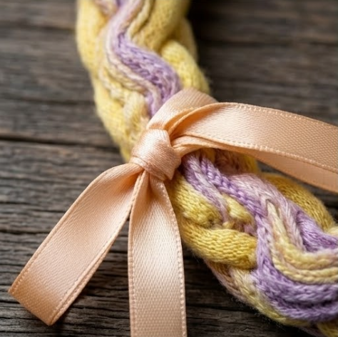 10pcs Pastel Yellow and Lavender Braided Fabric Bracelet with Peach Ribbon Accent