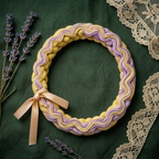 10pcs Pastel Yellow and Lavender Braided Fabric Bracelet with Peach Ribbon Accent
