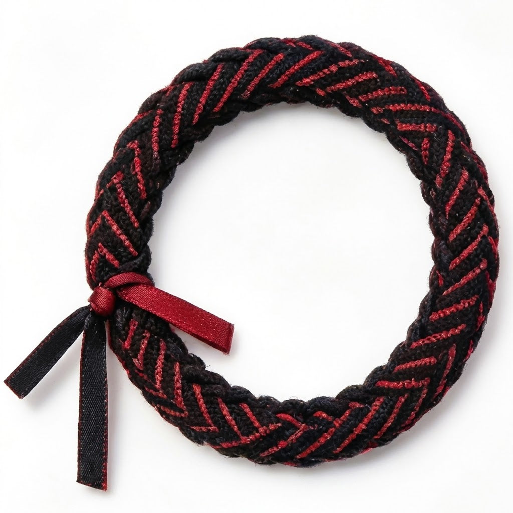 10pcs Black and Dark Red Braided Fabric Bracelet with Ribbon Accent