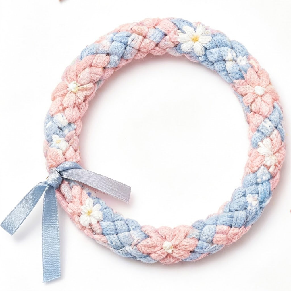 10pcs Pastel Pink and Blue Braided Floral Bracelet with Ribbon Accent