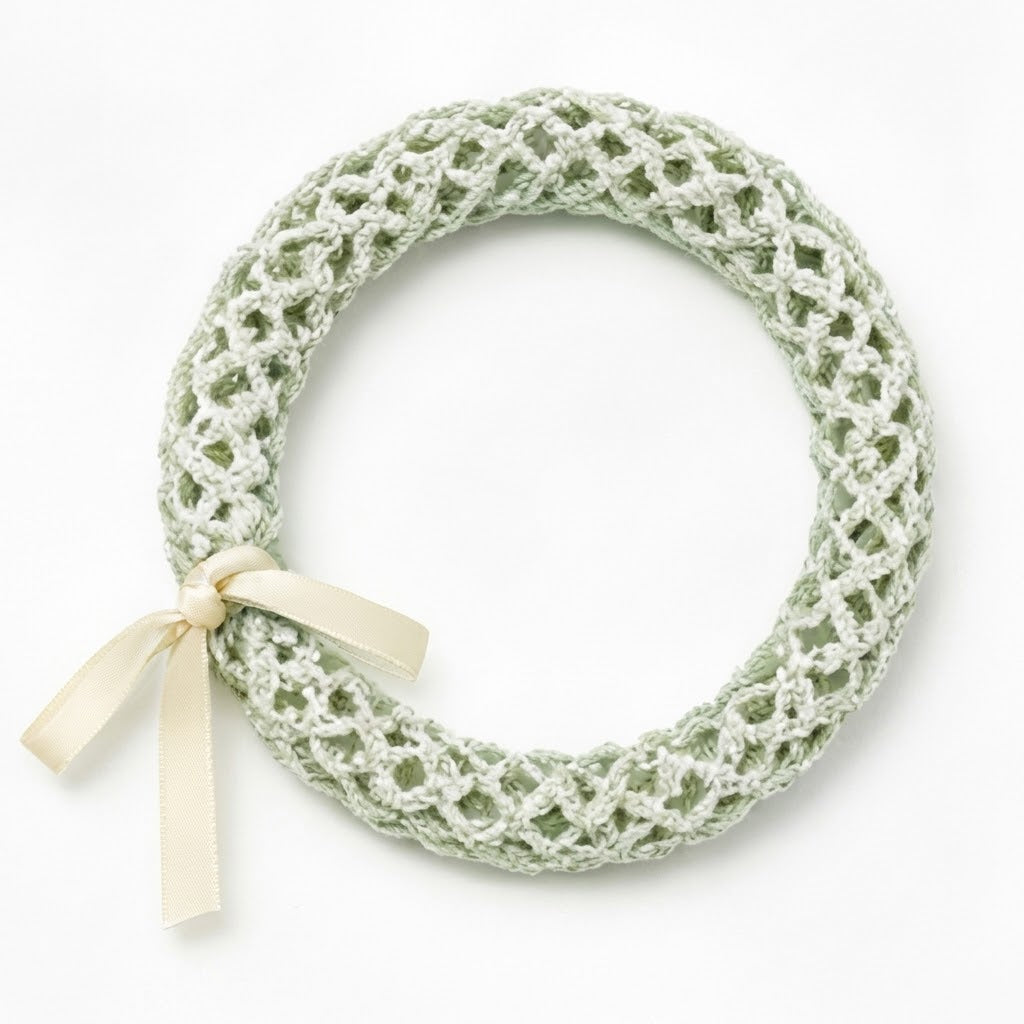 10pcs Sage Green Crochet Lace Bracelet with Cream Ribbon Accent