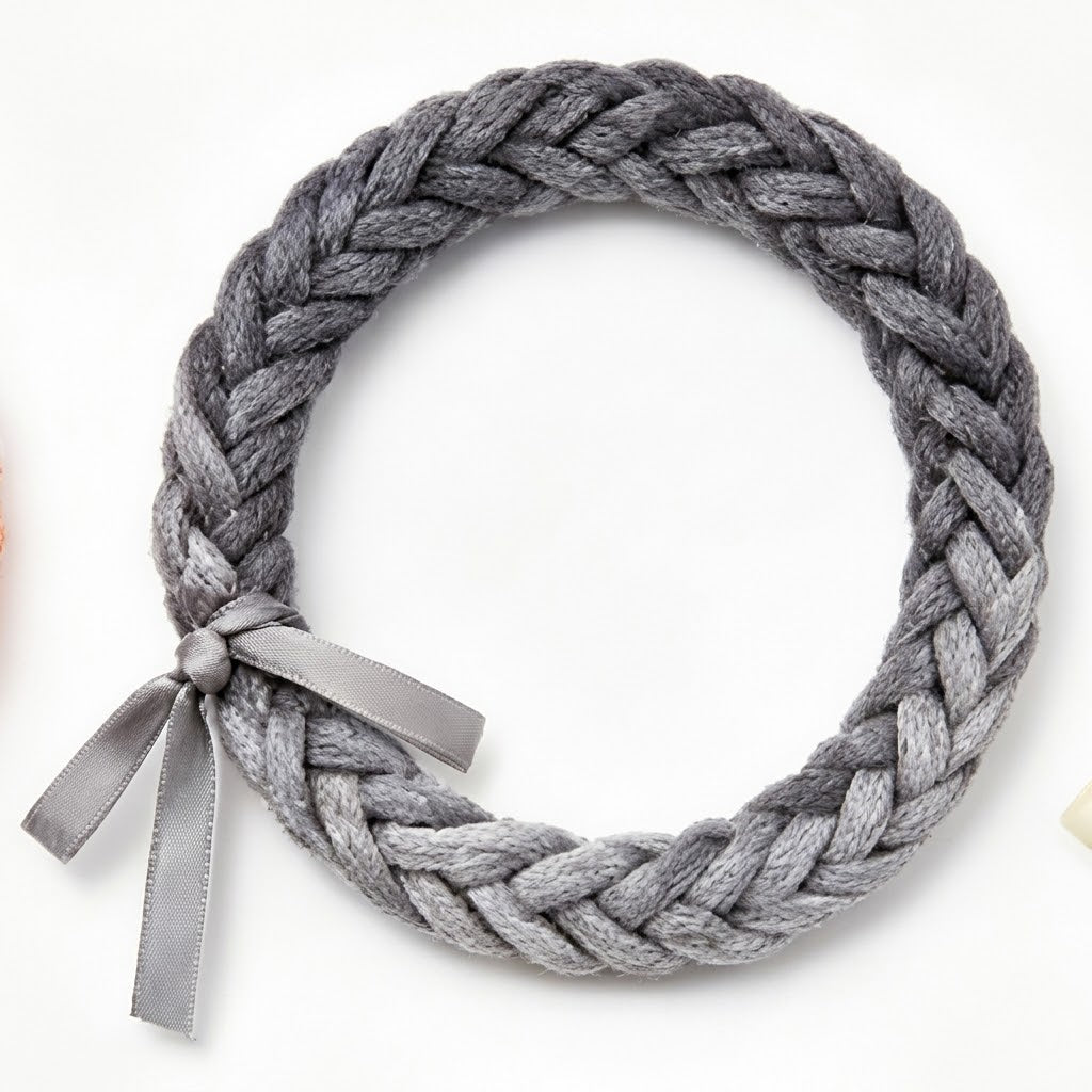 10pcs Chunky Heather Grey Braided Bracelet with Satin Ribbon Accent