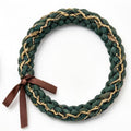 10pcs Emerald Green and Gold Braided Bracelet with Brown Ribbon Accent