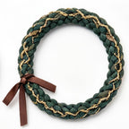 10pcs Emerald Green and Gold Braided Bracelet with Brown Ribbon Accent