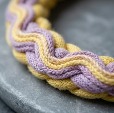 10pcs Pastel Yellow and Lavender Braided Fabric Bracelet with Peach Ribbon Accent